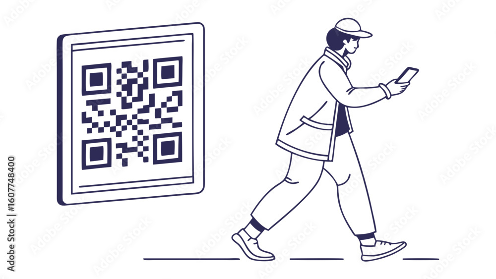 Poster seamless digital interaction: individual scanning qr code with smartphone for contactless payment, i