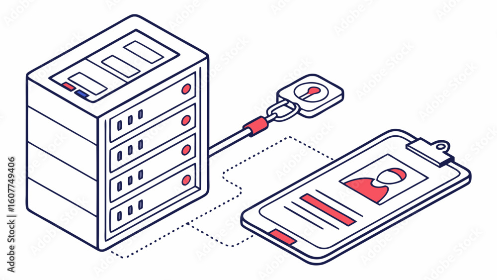 Aufkleber secure mobile data access and digital identity verification with server connection and authenticatio