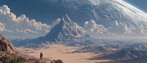 Majestic alien landscape with towering mountains