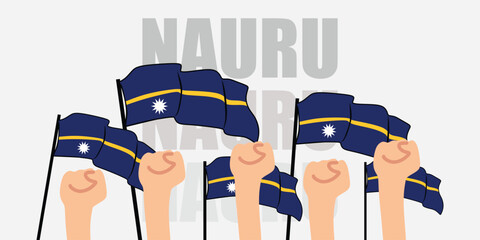 hand with flag of the Nauru or Nauru independence day vector illustration of Nauru flag with gray background banner or greeting card