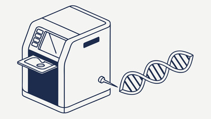 DNA Sequencing Machine and Double Helix Illustration for Genetic Research and Biotechnology