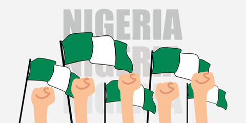 hand with flag of the Nigeria or Nigeria independence day vector illustration of Nigeria flag with gray background banner or greeting card