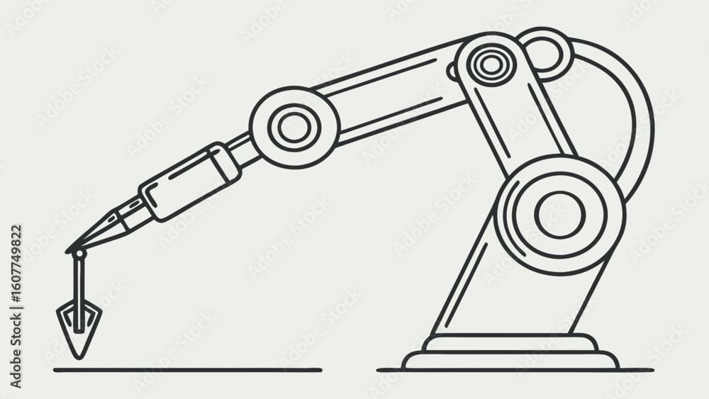 Poster robotic arm with trowel line art icon. industrial automation and technology concept. modern minimali