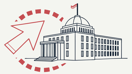 Government Building with Upward Arrow Illustration: Political Direction and Policy Focus Concept