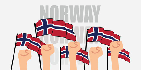 hand with flag of the Norway or Norway independence day vector illustration of Norway flag with gray background banner or greeting card
