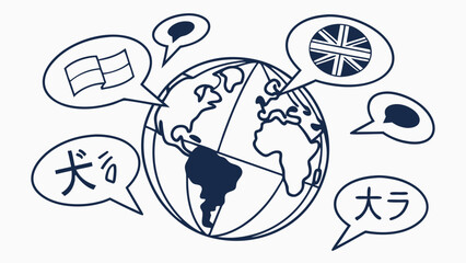 Global Communication and Language Diversity Concept with Earth Globe and Speech Bubbles. International Dialogue and Translation Illustration.