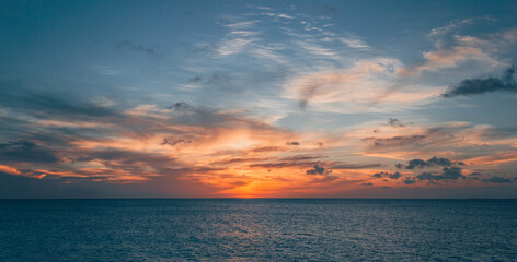 Sunset over the sea in the Caribbean, Bonaire.