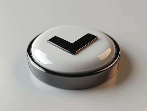 A glossy 3D render of a white circular button