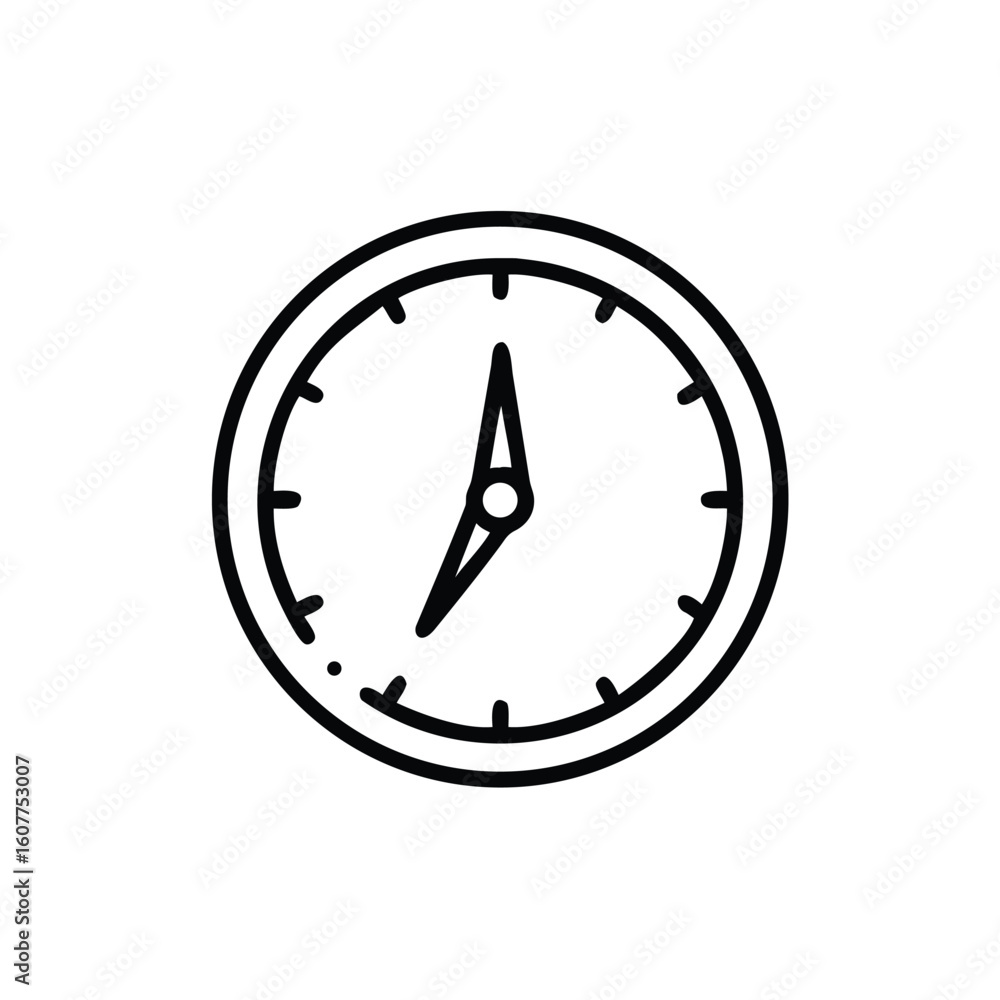 Aufkleber outline circular clock face with hands pointing to 7:10 time watch