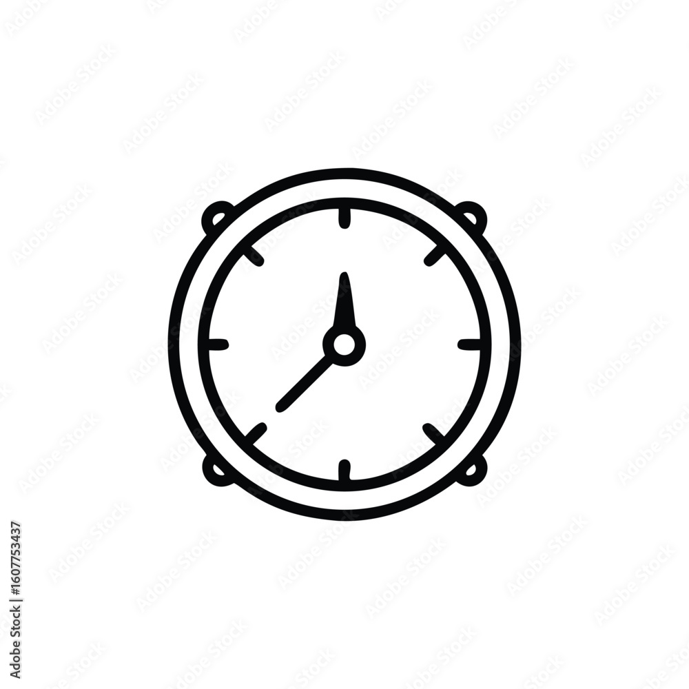 Poster outline clock icon with hands pointing to 9 1 time graphic