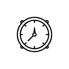 Outline clock icon with hands pointing to 9 1 time graphic