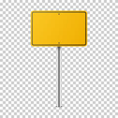 A blank yellow road sign on a silver post mock up
