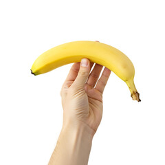 Ripe Banana In Human Hand Isolated On Transparent Background


