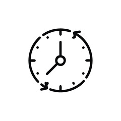Outline clock with circular arrows dots on time