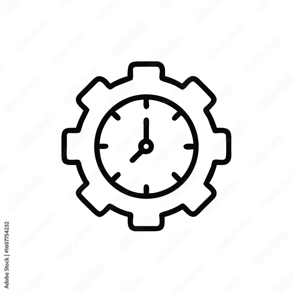 Poster outline clock with gear shape hour markers time mechanism