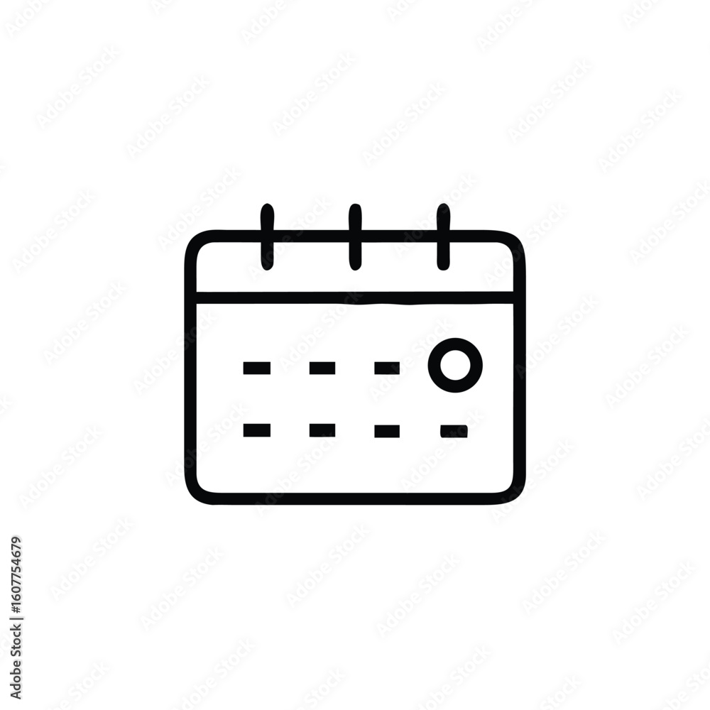 Poster outline icon a calendar with a circle marking a date schedule month