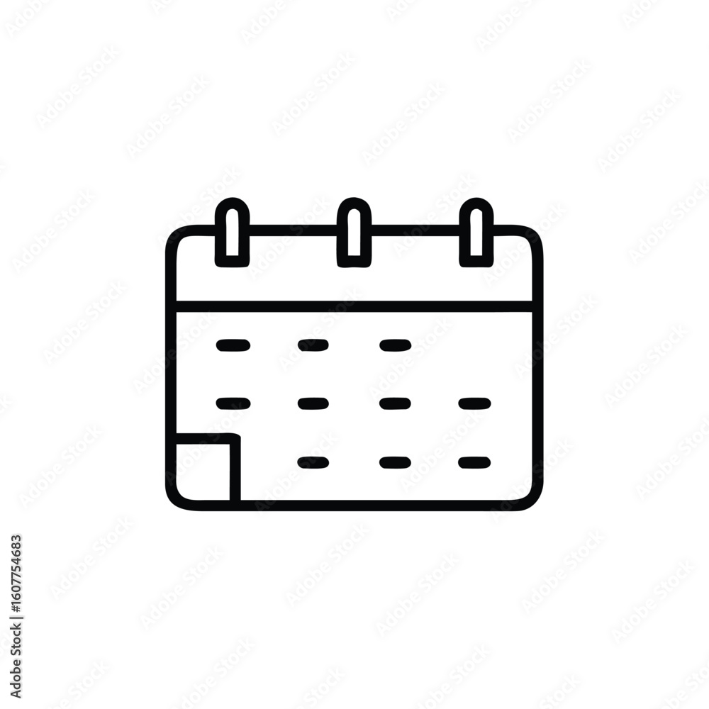 Poster outline icon a calendar page with three rings grid vector