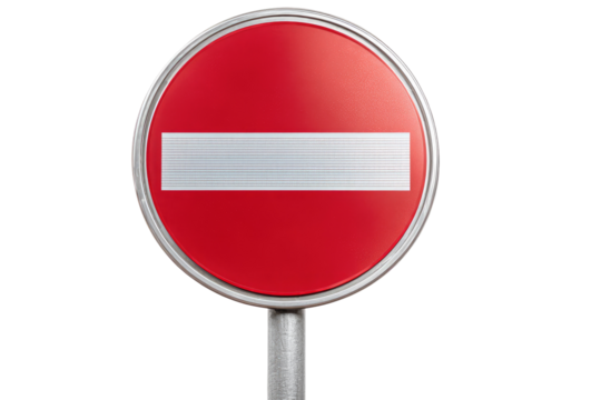 Red circular prohibitory road sign with a white horizontal bar