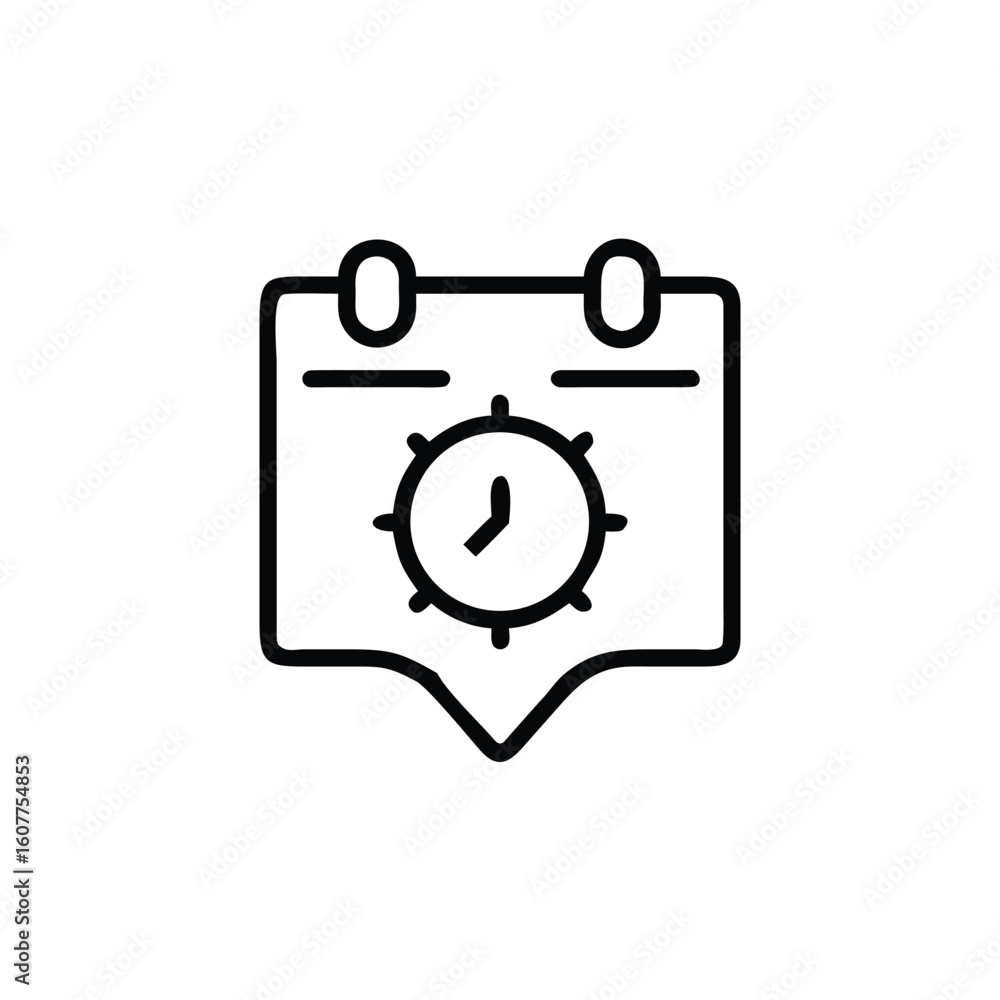 Poster outline icon a calendar with a clock face on a time event
