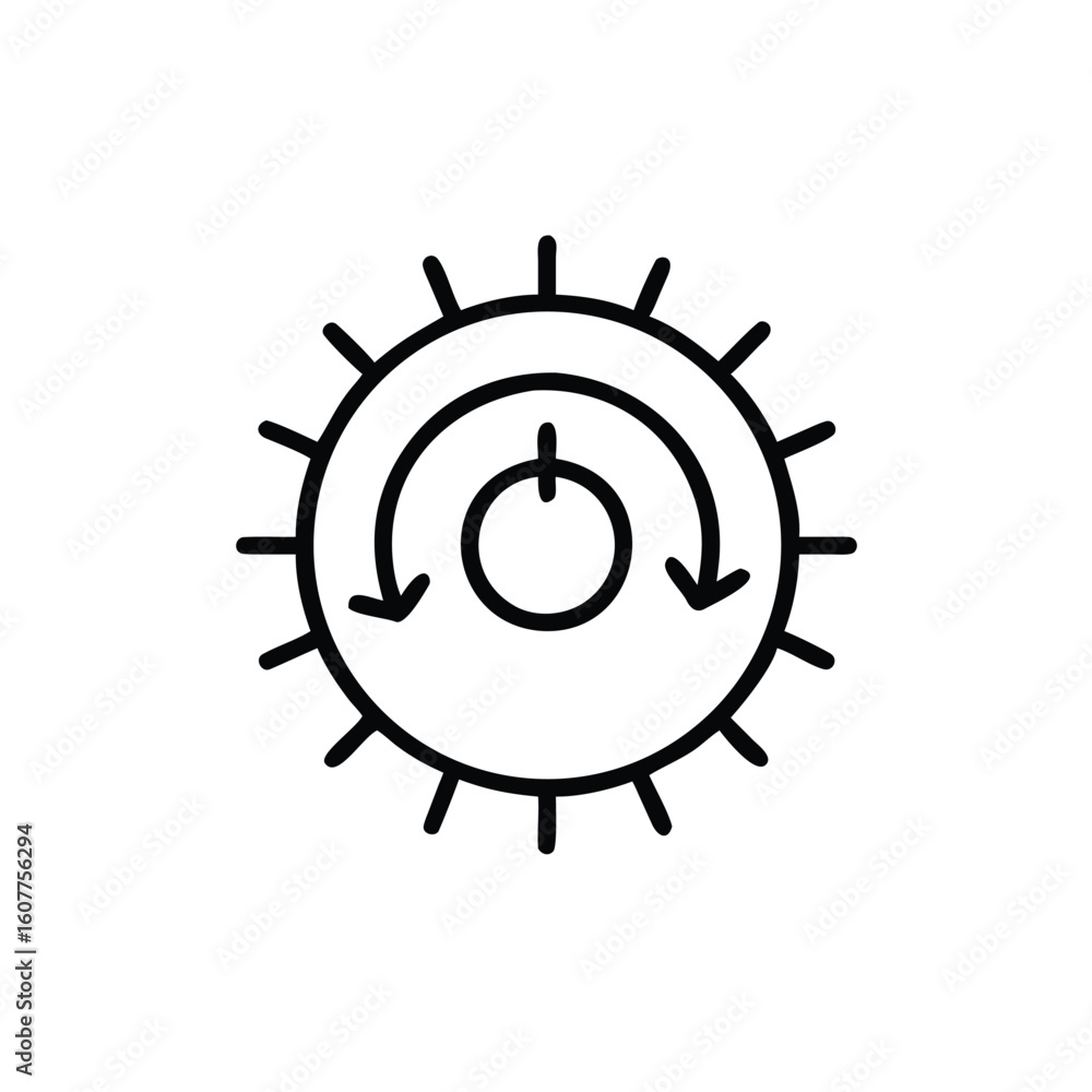 Poster outline rotating calendar wheel icon with circular arrows rotation