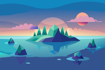 Abstract Island Shapes Over a Gradient Ocean Surface