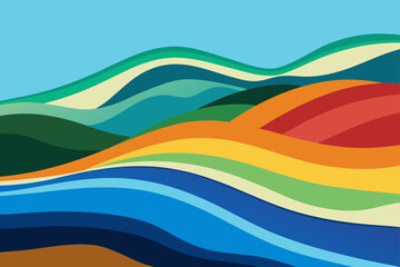Color Block Coastal Hills with Overlapping Wave Lines