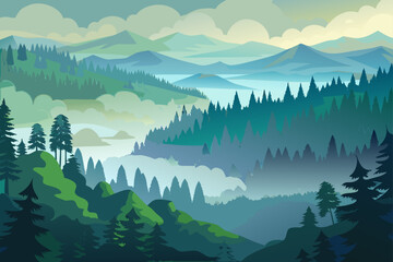 Deep Forest Edge Viewed from Top with Mist Layers