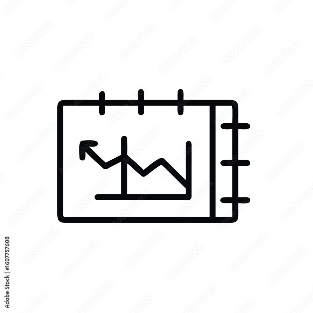 Poster line art icon a calendar with a graph arrow schedule chart