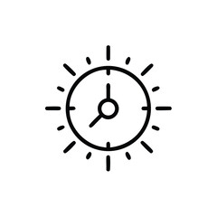 Outline alarm clock with sun rays on time wake