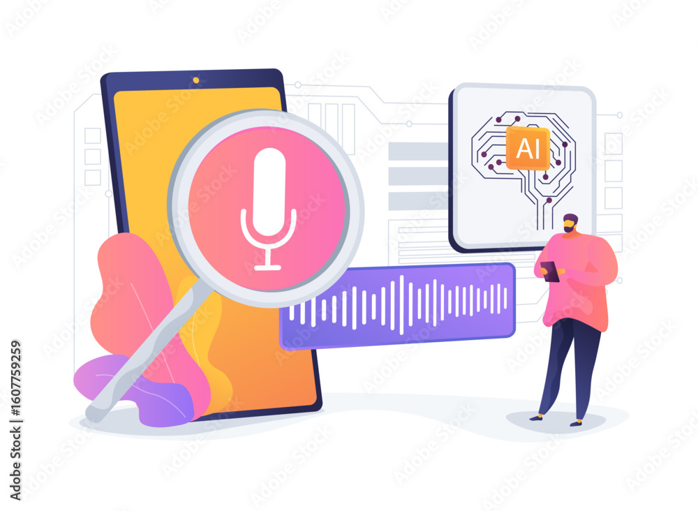 Poster voice search optimization platforms abstract concept vector illustration.