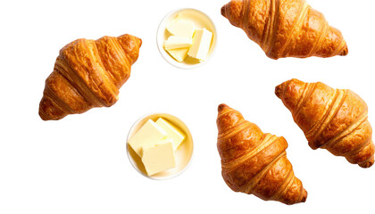 top view Fresh croissant with butter on white background png
