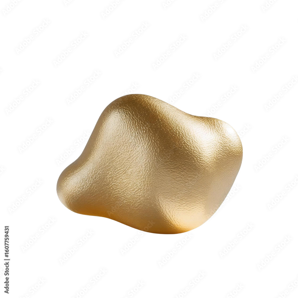 Poster isolated shiny nugget of golden material with textured surface on plain backdrop in studio lighting 