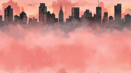 Fototapeta premium City skyline silhouette watercolor in warm hues for atmospheric themes [with copy space]