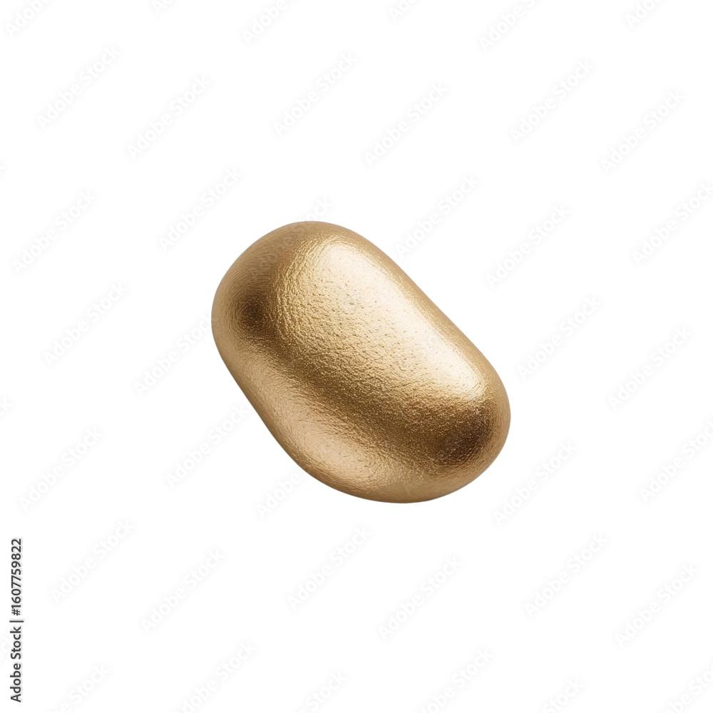 Poster single metallic pebble with a textured surface resting against a plain solid color background space 