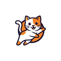 Cute, friendly orange cartoon cat mascot logo, sitting with a cheerful expression and engaging big eyes.