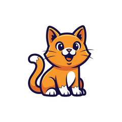Cute, friendly orange cartoon cat mascot logo, sitting with a cheerful expression and engaging big eyes.