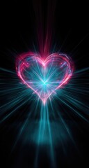 Obraz premium Glowing heart energy, dark background, abstract art, romantic, love concept