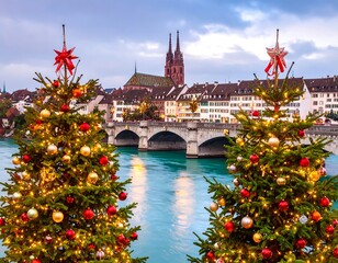 Christmas Trees Adorned With Ornaments