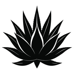 Simple Black Silhouette of a Spiky Aloe Vera Plant with Abstract Leaf Detail