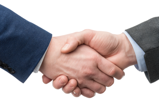 Close-up of two business people shaking hands.  Business agreement.  Suit-clad men's hands clasped
