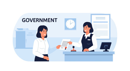 Governmental Authority Approves Official Document With Raised Seal For A Woman