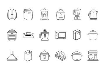 Collection line art kitchen appliance icons vector