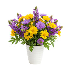 Decorative Garden Flower Arrangement In Ceramic White Planter On Transparent Background


