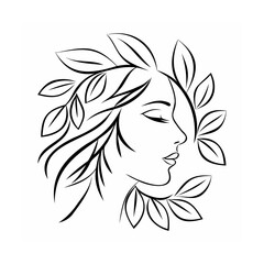 Elegant woman profile with floral elements face beauty