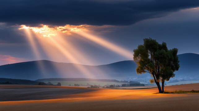 godrays landscape tree