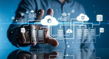 Human Hand Architecting a Secure Cloud Network on a Luminous Virtual Interface