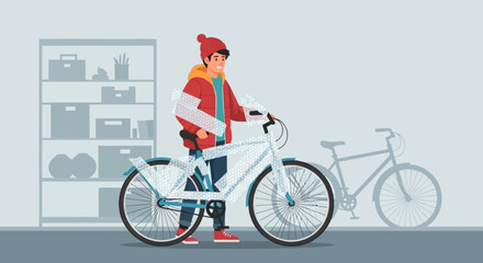 Man Receives A New Bicycle Wrapped In Bubble Wrap Ready For Assembly