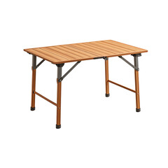 Folding wooden picnic table.  Flat-top, light-brown wood.  Simple metal legs