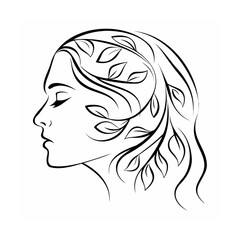 Elegant woman profile with floral hair face