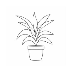 Minimalist potted plant outline green leaves